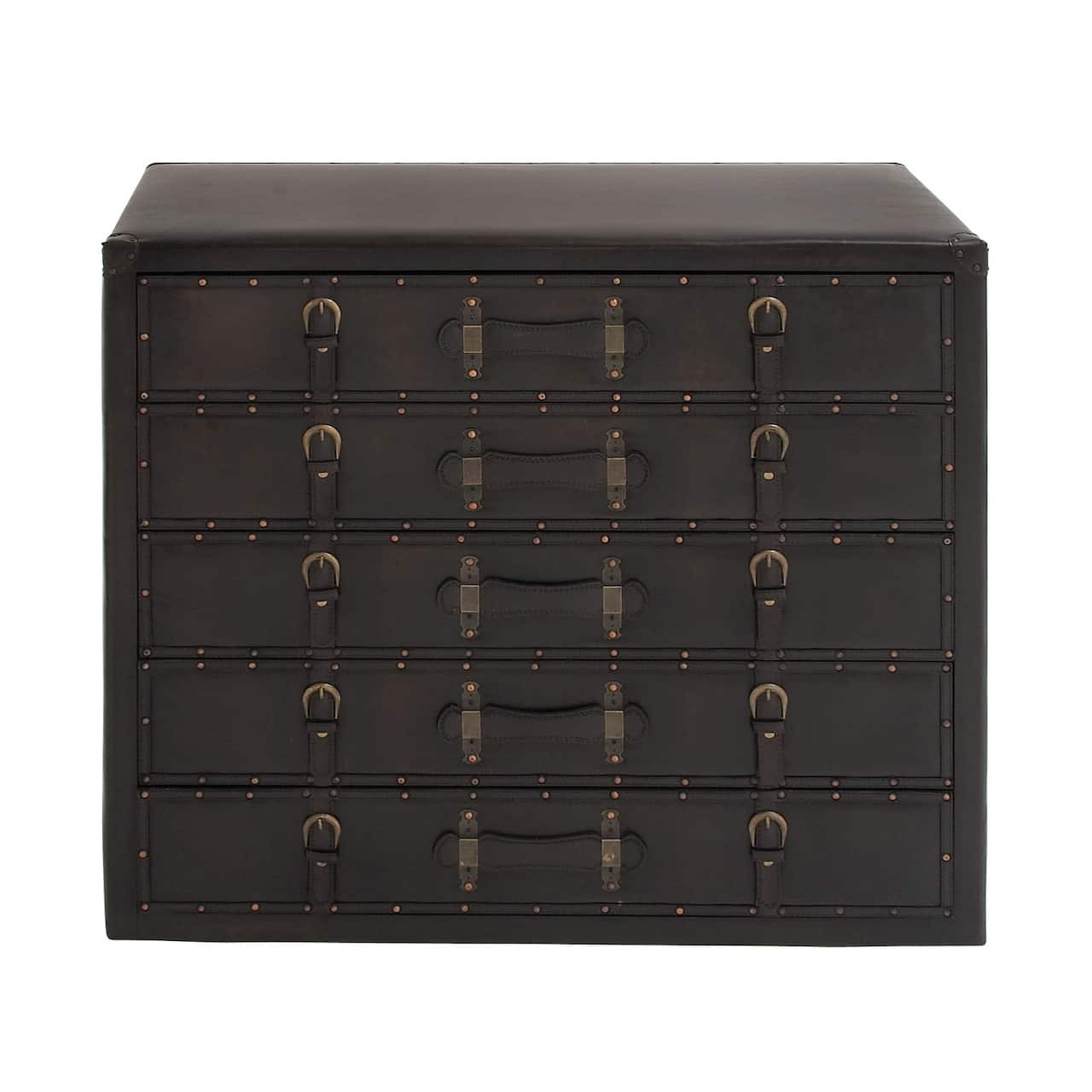 36&#x22; Black Faux Leather &#x26; Wood Traditional Chest